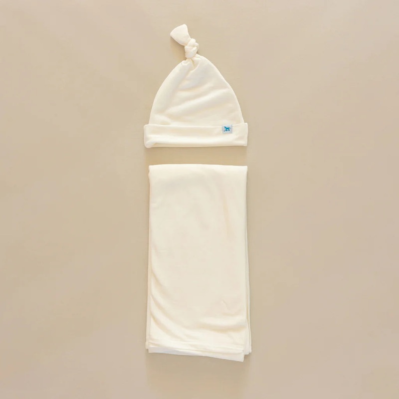 White Stretch Knit Hat & Swaddle Set