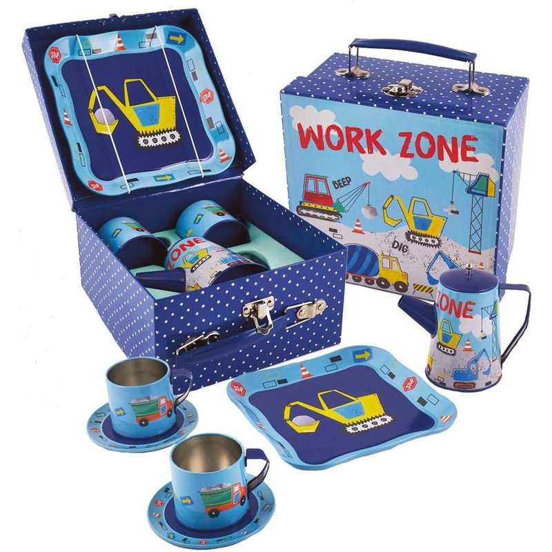 Tin Tea Set - Construction 7 pc