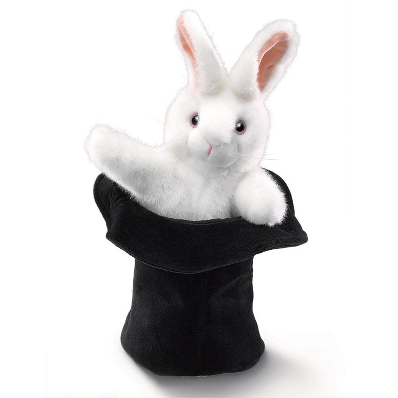 Rabbit in Hat Stuffed Animal Puppet