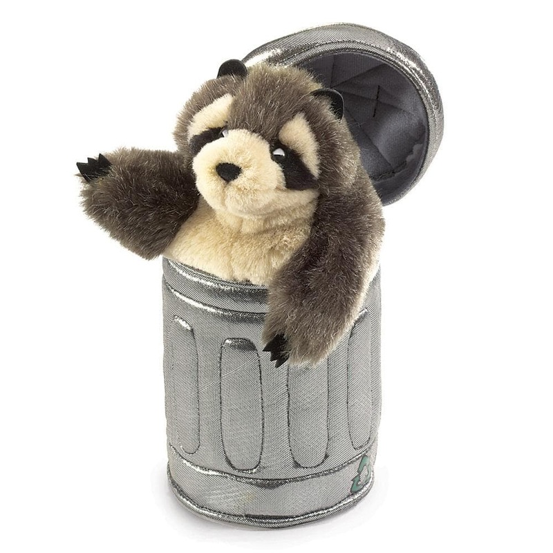 Raccoon in Garbage Can Stuffed Animal Puppet