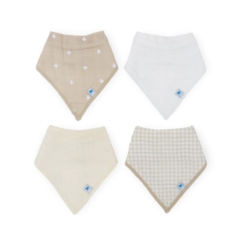 Taupe Cross Cotton Muslin Bandana Bib 4-Pack