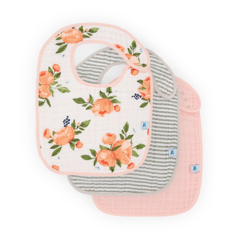 Watercolor Roses Cotton MuslinClassic Bib 3 Pack