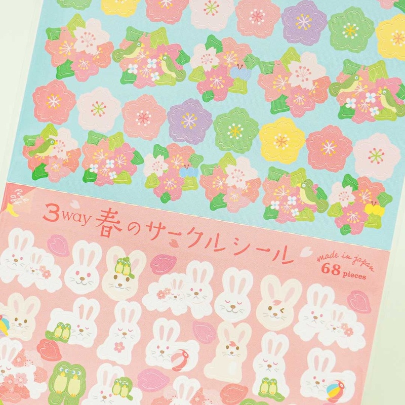 3 Way Circle Stickers - Rabbit Sakura