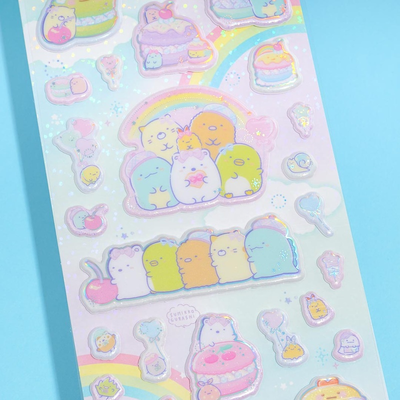Sumikko Gurashi Holographic Puffy Stickers - Rainbow Dessert