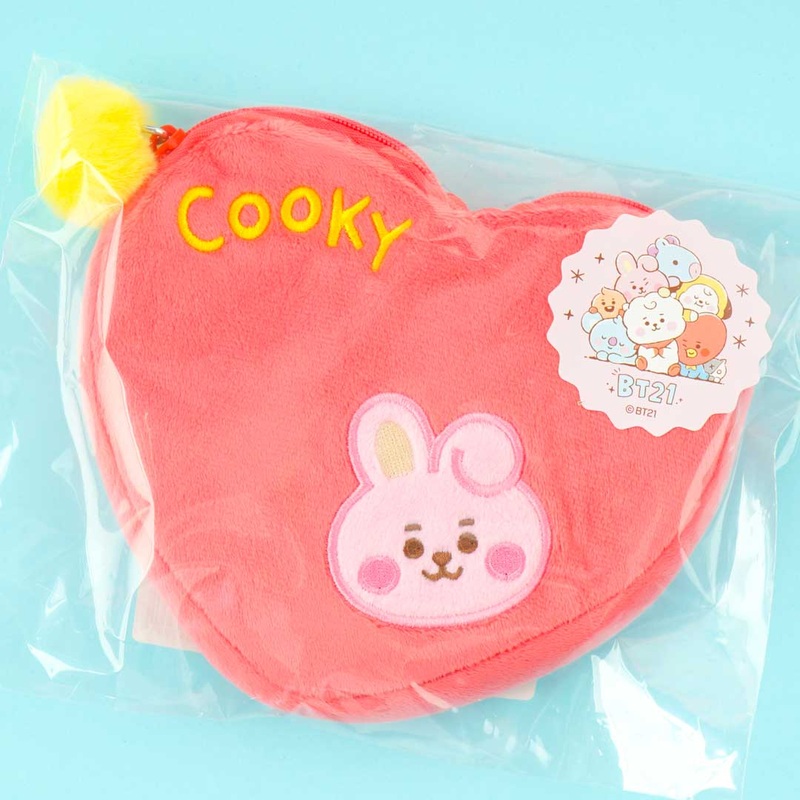 BT21 Fluffy Heart Pouch With Chocolate - COOKY