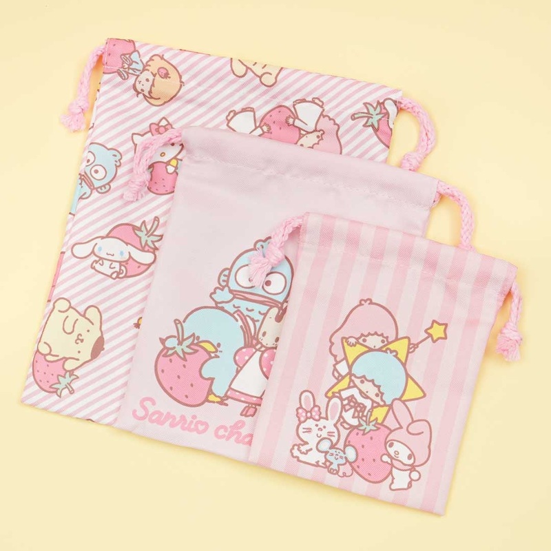 Sanrio Characters Strawberry Love Drawstring Pouch Set
