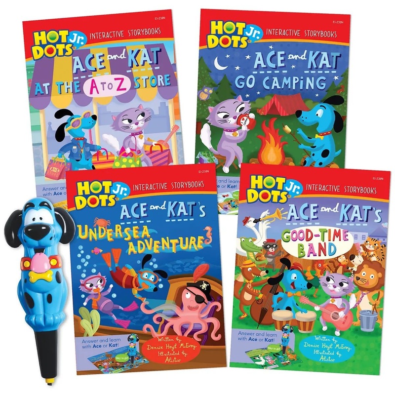 Hot Dots Jr. Interactive Storybooks - 4 Book Set with Ace - the Talking Teaching Dog Pen