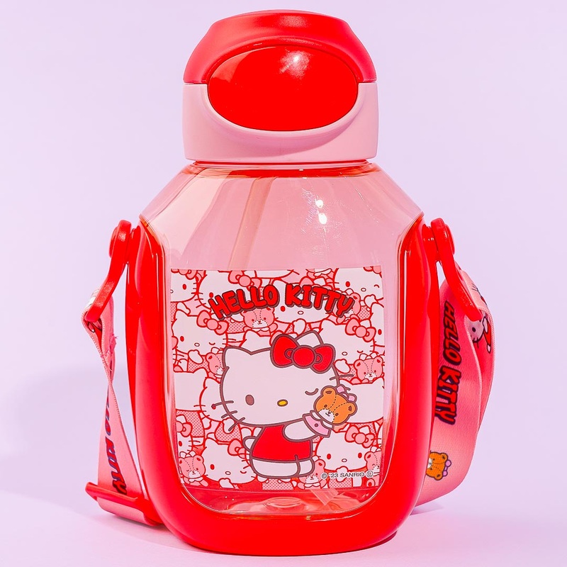 Hello Kitty Ushiro Shiro One-Push Bottle With Straw