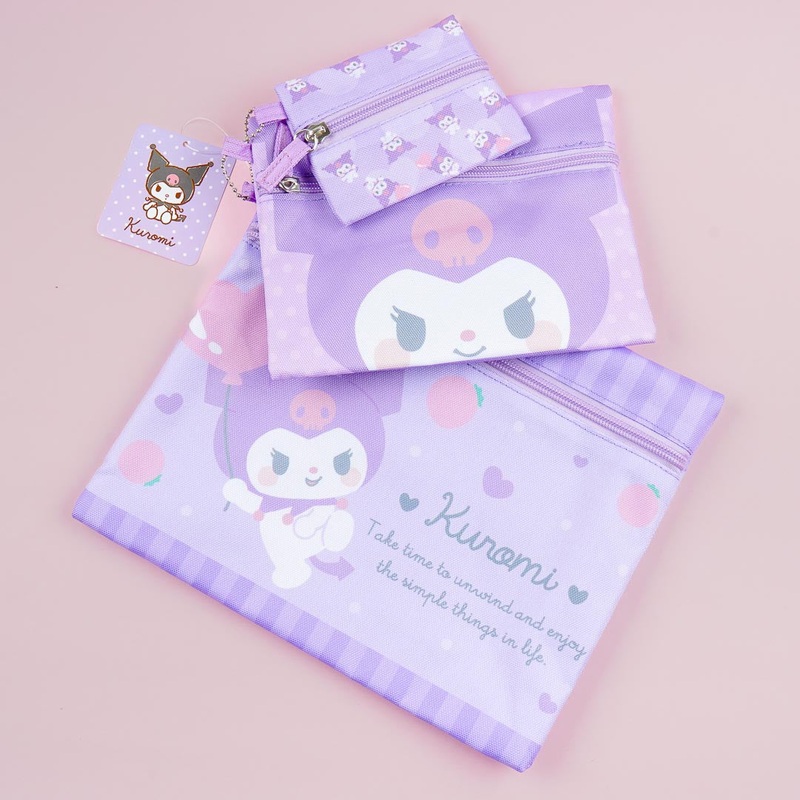 Kuromi Balloon Heart Flat Pouch Set - 3 pcs