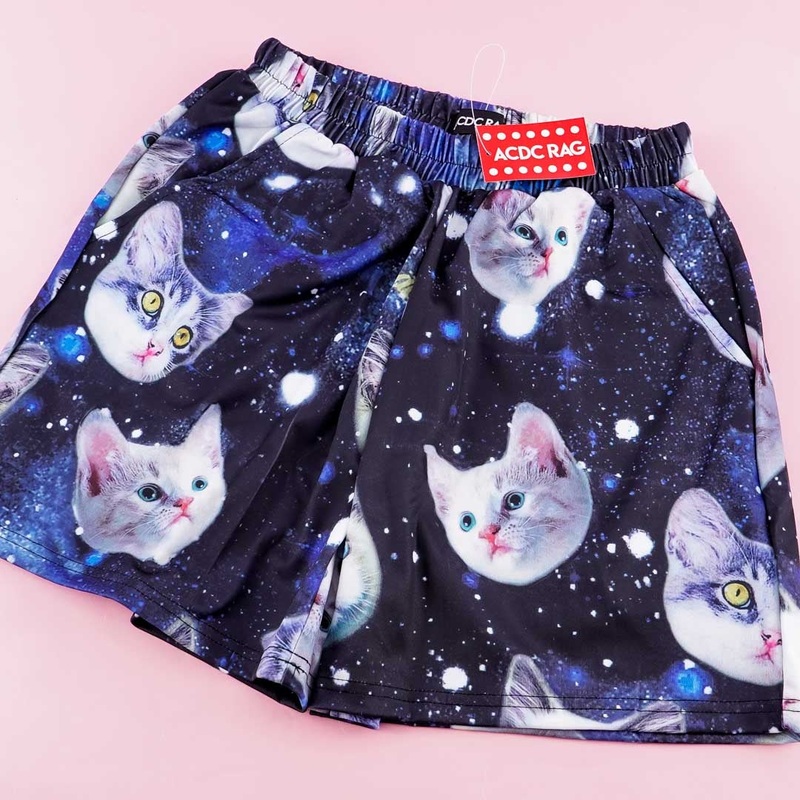 ACDC RAG Galaxy Cat Flare Short Pants