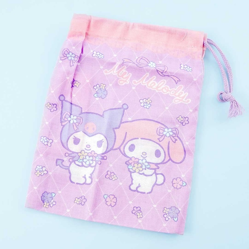 My Melody & Kuromi Flowery Drawstring Pouch