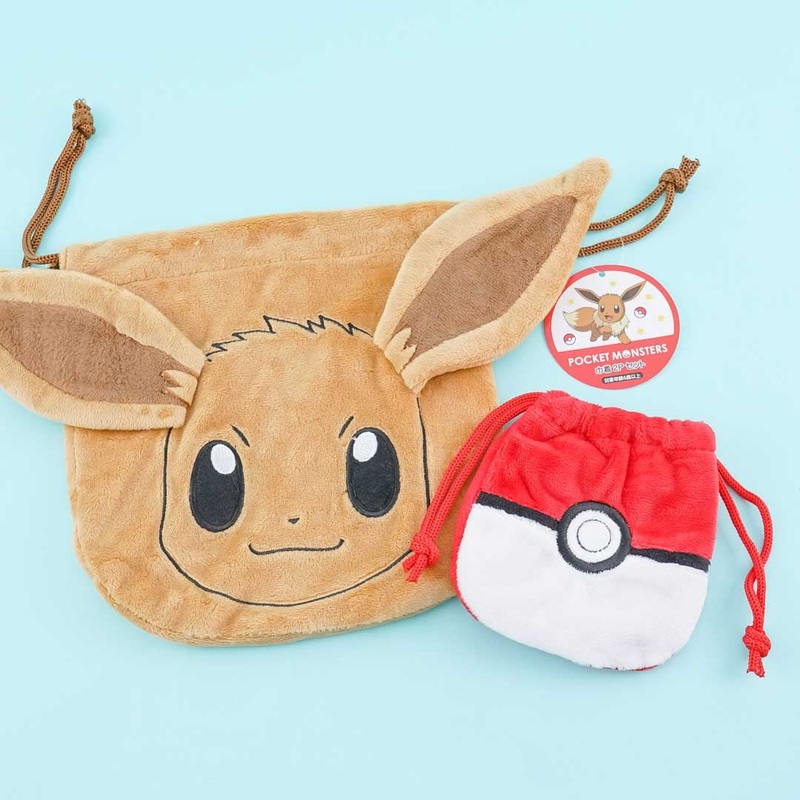 Pokmon Plush Drawstring Pouch Set - Eevee & Pokball