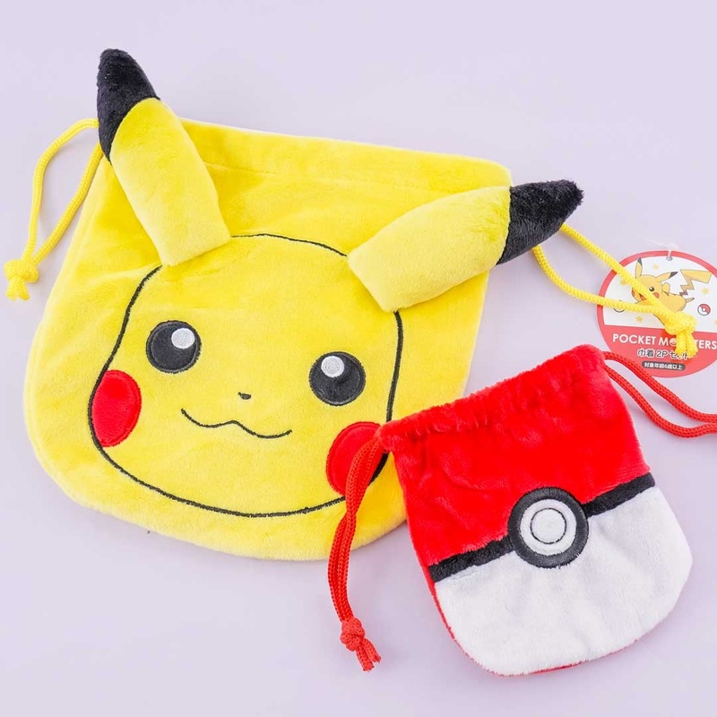 Pokmon Plush Drawstring Pouch Set - Pikachu & Pokball