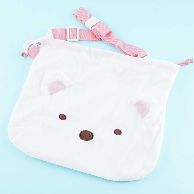Sumikko Gurashi Fluffy Drawstring Pouch - Shirokuma