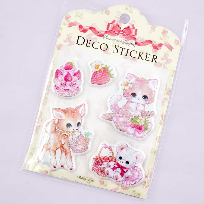 Amenomori Fumika Strawberry & Animal Puffy Stickers