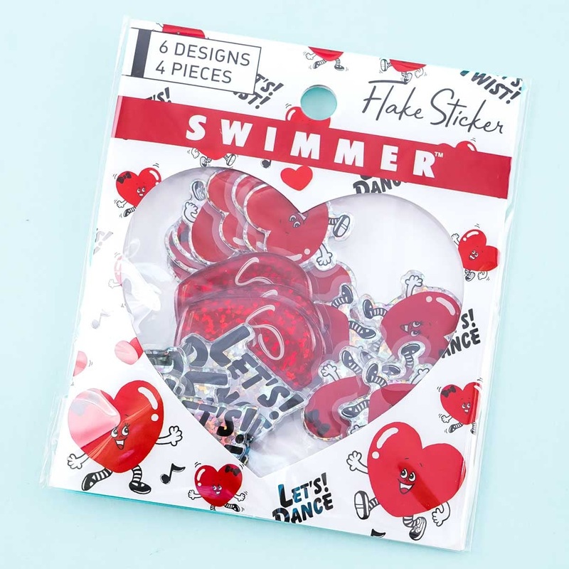 SWIMMER Dancing Hearts Puffy Sticker Flakes