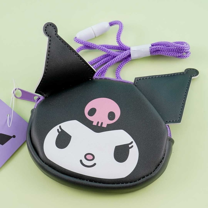 Kuromi Face Pouch With Neck Strap