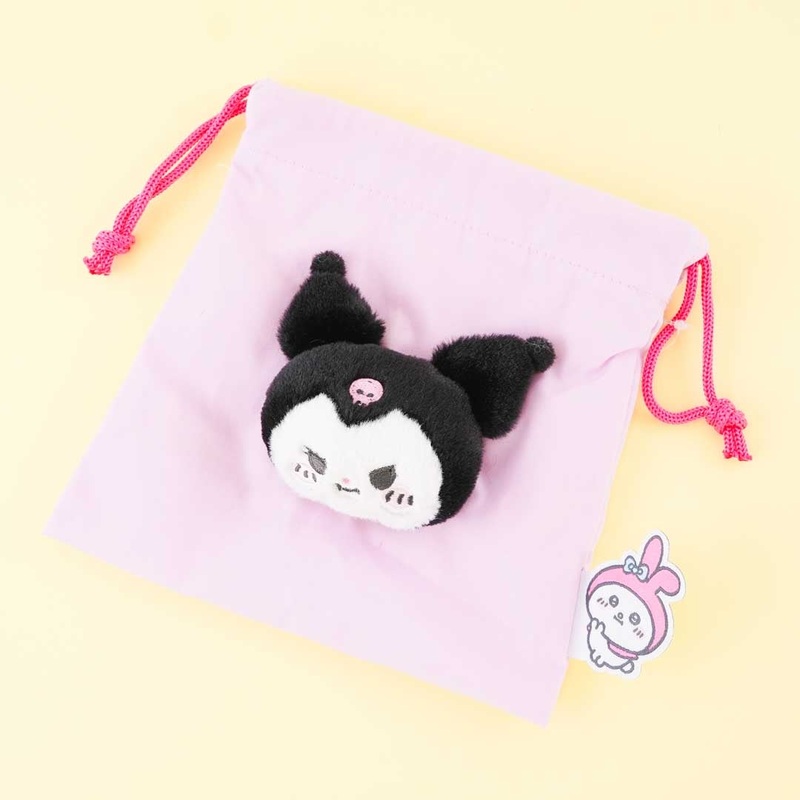 Kuromi x Nagano Fluffy Face Drawstring Pouch