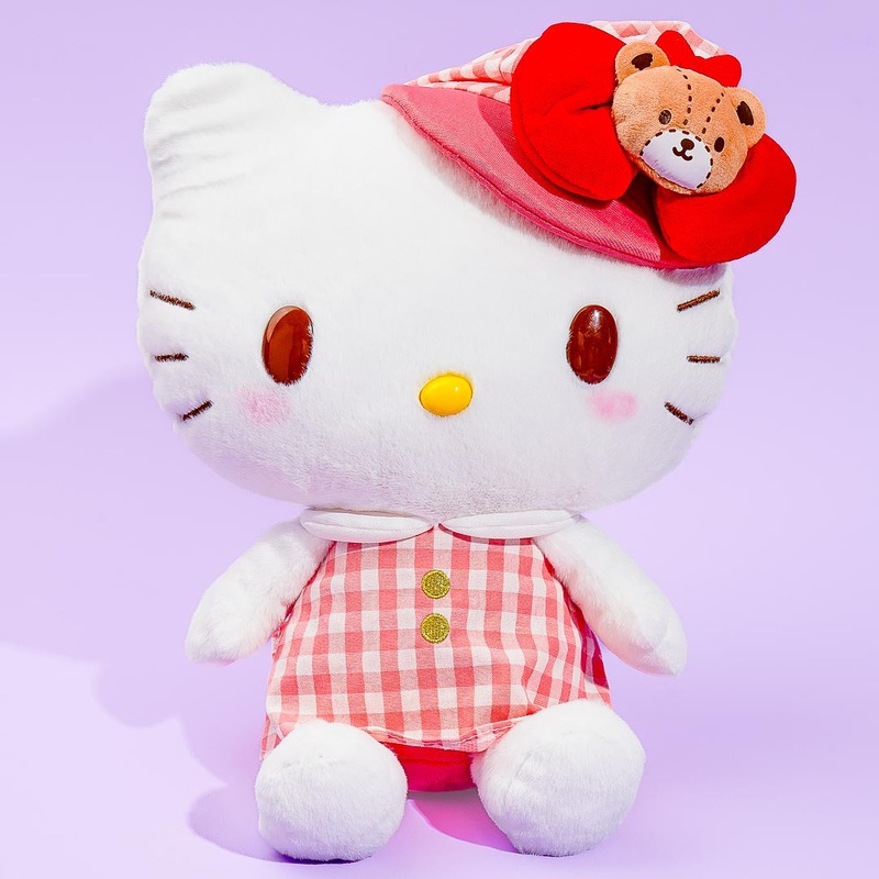 Hello Kitty Gingham Newsboy Cap Plushie - Medium