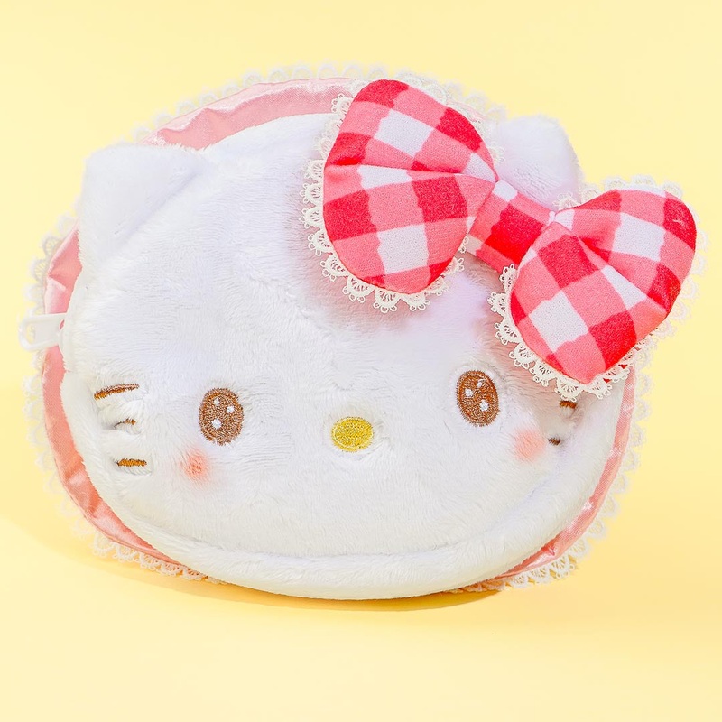 Hello Kitty Gingham Ribbon Fluffy Pouch