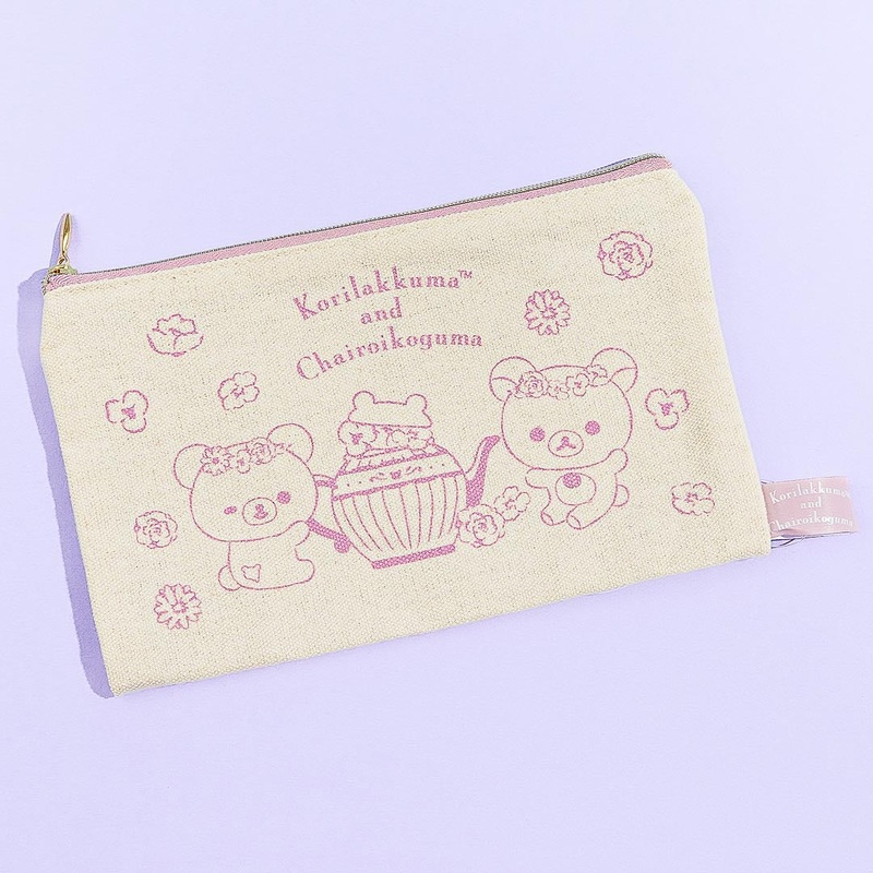 Korilakkuma & Chairoikoguma Flower Tea Time Flat Pouch - Pink