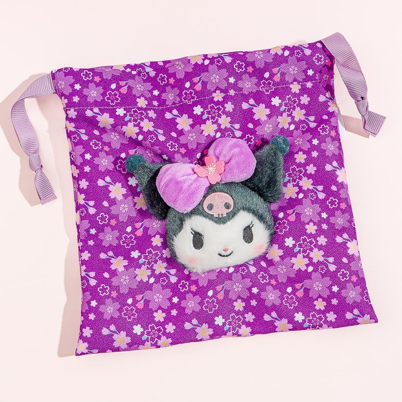 Kuromi Sakura Kimono Drawstring Pouch With Plushie Head Charm