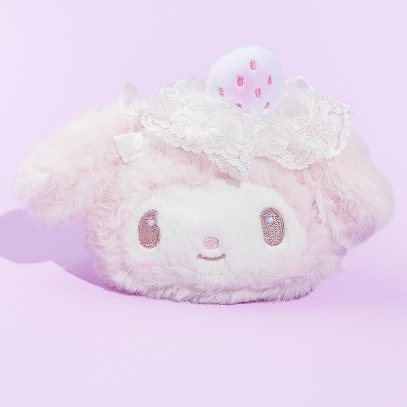 My Melody White Strawberry Tea Time Plushie Face Pouch