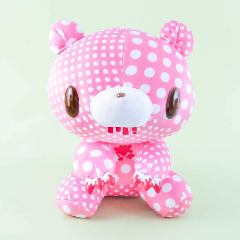 Gloomy Bear Plushie - Pink With Dots & Blood / Big