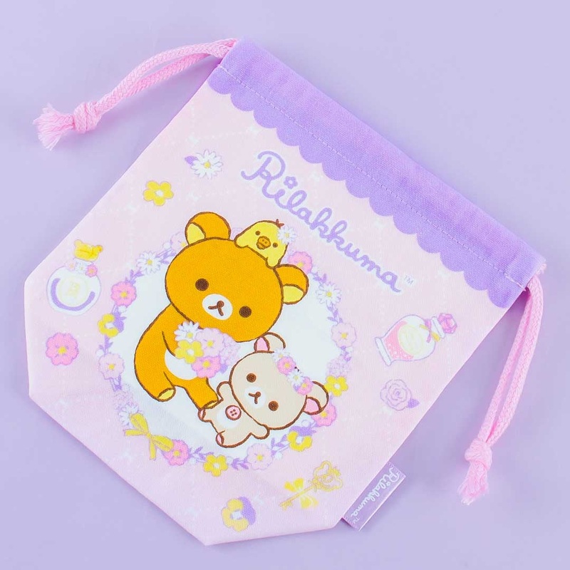 Rilakkuma Floral Drawstring Bag