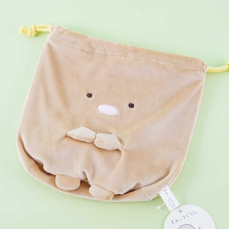 Sumikko Gurashi Fluffy Drawstring Pouch - Tonkatsu